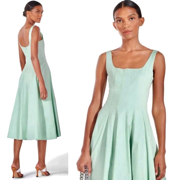 🌺🎉HP🎉🌺 NWOT Staud Wells Midi Dress Sage - Picture 3 of 16